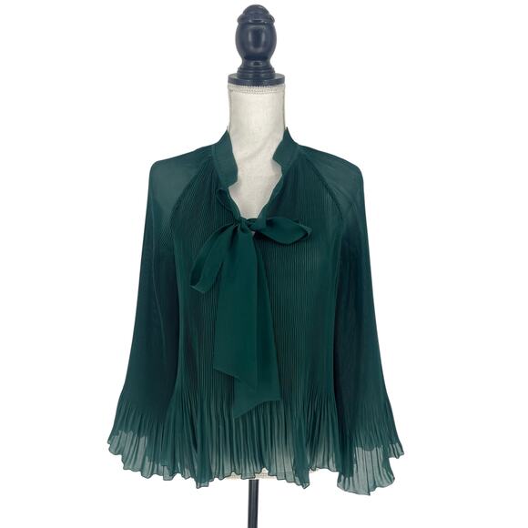 Derek Lam 10 Crosby Emerald Pleated Tie Neck Long Sleeve Blouse 6 - Picture 2 of 12
